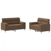 2-dijelni set sofa s jastucima smedi od tkanine