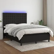 Greatstore Box spring postelja z vzmetnico LED črna 140x190 cm blago