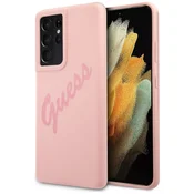 Ovitek Guess Silicone Vintage Script za Samsung Galaxy S21 Ultra - Roza
