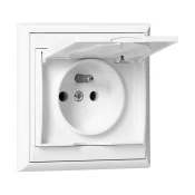 Vgradna enojna vtičnica 2P+E, vremensko odporna s pokrovom Luna, 16A, 250V, PT-16LH, bela