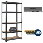 Polica metal-medijapan 180x60x30cm, 5x175kg antracit