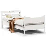 shumee vidaXL Posteljni okvir z vzglavjem bel 75x190 cm masiven borov les