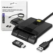 Čitalnik pametnih osebnih izkaznic Qoltec SCR-0634 | USB 2.0 + USB-C adapter