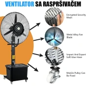 Ventilator sa raspršivačem vode za bašte i lokale
