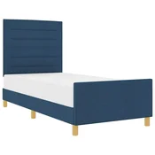 Vidaxl Konstrukcija postelje z vzglavjem Modra 100 x 200 cm blago