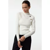 Trendyol Ecru Button Detailed Thin Knit Sweater
