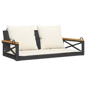 Vidaxl Gugalna klop z blazinami črna 109x62x40 cm poli ratan
