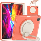 Nikcorp Vzdržljiv ovitek za iPad Pro 12.9 (2021/2020/2018) s 360° vrtljivim stojalom, držalom za pisalo in ročajem, oranžen