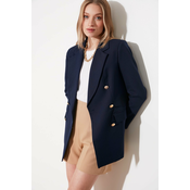Trendyol Navy Blue Oversize Lined Double Breasted Closure Woven Blazer Jacket