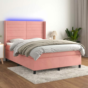 Greatstore Box spring postelja z vzmetnico LED roza 80x200 cm žamet