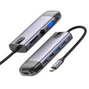 Hub postaja Mcdodo HU-7420 10v1 USB-C - 2x USB-A 2.0, 2x USB-A 3.0, 1x HDMI 4K, 1x VGA, 1x LAN, 1x SD, 1x TF, PD100W, 5Gbps - gray