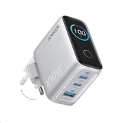 ANKER 100W GaN zidni brzi punjac, 3-porta (2x USB-C i 1x USB-A) sa USB-C M/M pletenim kablom, srebrni