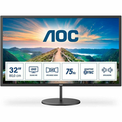 AOC Q32V4-32 inch QHD Monitor, 75Hz, 4ms, IPS, Adaptive Sync, speakers, FlickerFree (2560x1440@ 75Hz, 250 cdm?, HDMI 1.4 x 2, DisplayPort 1