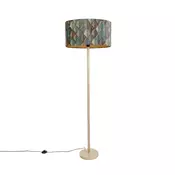 Lesena stoječa svetilka z ovalnim žametnim senčilom z motivom listov 50 cm - Mels