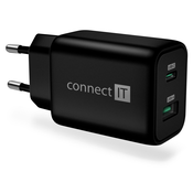 CONNECT IT Wanderer2 GaN adapter za punjenje 1xUSB-C + 1xUSB-A, 33W PD, CRNI