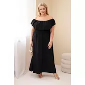 Maxi obleka Kesi Plus Size z volančki, črna