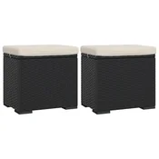 Vidaxl Tabure z blazino 2 kosa črne barve 40x30x40 cm poli ratan
