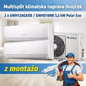 Multisplit klimatska naprava dvojček 2 x GWH12AGAXB/GWHD18NK 5,3kW Pular Eco z montažo - GREE