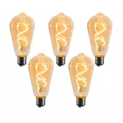 Komplet 5 E27 zatemnitvenih LED žarnic s spiralno nitko ST64 zlata 4W 270 lm 2100K