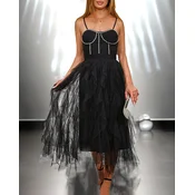 Resti Black womens midi dress with tulle