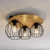 SIGMA Stropna svetilka Malin, okrogla lesena zaslonka, tri žarnice - Dnevna soba/jedilnica - Sodobni - črna, svetlo lesena