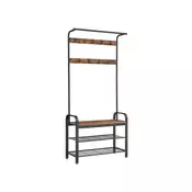 Songmics Obešalnik s klopjo za shranjevanje čevljev 337x84x183 cm rjav in črn