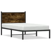 shumee vidaXL Kovinski posteljni okvir brez vzmetnice dimljen hrast 100x190 cm