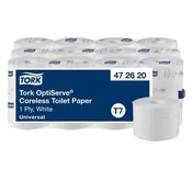 Toaletni papir, brez jedra, sistem T7, 1-slojni, premer 13,1 cm, univerzalni, TORK OptiServe, bel, 24 rolic