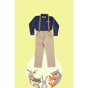 Trendyol Navy Blue Boy Bow Tie Polka Dot Shirt Trousers Suspender Set