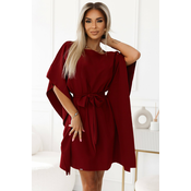 287-34 SOFIA Womens dress butterfly with waist tie - BORDÓ