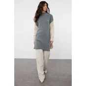 Trendyol Anthracite Color Block Turtleneck Long Knitwear Sweater
