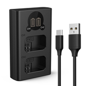 K&F NP-FW50 Digital Camera Dual LED Display Screen charger;Supports Micro USB and Type-C charging