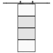 Vidaxl Drsna vrata z opremo črna 76x205 cm kaljeno steklo