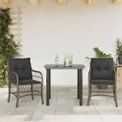 Vidaxl vidaXL 3-delni bistro komplet z blazinami, siv, poli ratan