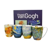 ZAKLADNICA DOBRIH I. Komplet 4 lončkov z žličkama iz porcelana z dekorjem Van Gogh