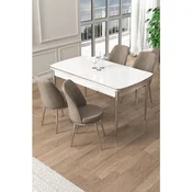 Hanah Home trpezarijski set Pale, sto na razvlacenje i 4 stolice, bela ploca, hromirane noge, kapucino tkanina Babyface