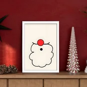 WallXpert novogodišnja uramljena MDF slika 3752CHRCT-001, minimalisticka brada Deda Mraza sa crvenim nosom, 37 x 52 cm