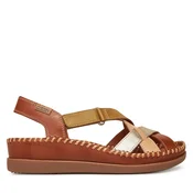 Pikolinos za ženske. W8K-0741C2 Usnjeni sandali s prekrižanimi trakovi Cadaqués rjave barve (41), Rjava, 3 do 5 cm, Velcro, Prilo&