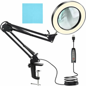 USB 32 LED pomicna okrugla stolna lampa crna + povecalo
