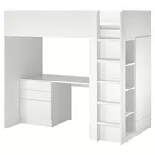 SMASTAD Izdignut krevet, bela bela/s radnim stolom s 2 police, 90x200 cm