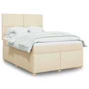 vidaXL Box spring postelja z vzmetnico krem 160x200 cm blago