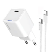 ColorWay GaN Mini 25W PD Port PPS USB-C AC polnilnik bel, s kablom USB-C (CW-CHS052PDC-WT)