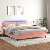 Greatstore Box spring postelja z vzmetnico LED roza 180x200 cm žamet