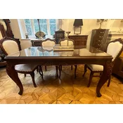 Casa Padrino luxury baroque dining table with glass top dark brown - Handmade solid wood dining room table - Luxury dining room furniture in baroque style - Baroque furniture - Baroque furnishings