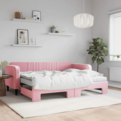 Greatstore Izvlečna dnevna postelja z vzmetnicami roza 90x200 cm žamet
