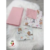 Bubamara037 Decija posteljina Bambi, sa lastišom, Belo-Roze
