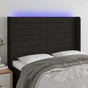 Vidaxl LED posteljno vzglavje črno 147x16x118/128 cm blago