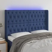 vidaXL LED posteljno vzglavje modro 147x16x118/128 cm blago