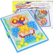 shumee Mozaična sestavljanka z gumbi, sestavljanke z gobami in žebljički v kovčku Montessori
