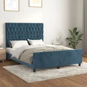 Greatstore Posteljni okvir z vzglavjem temno moder 140x190 cm žamet